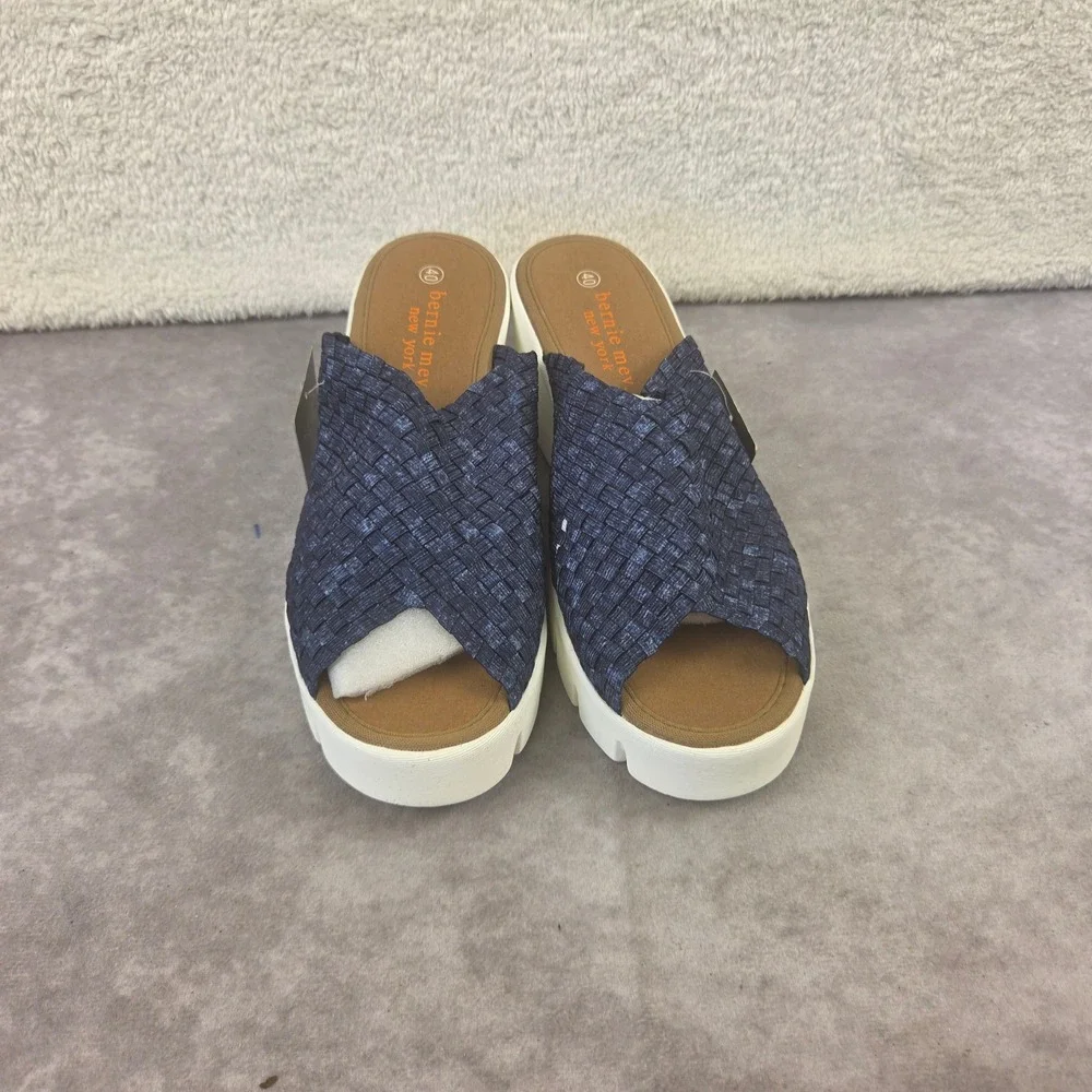 Bernie Mev New York Woven Platform Wedge Sandals Navy Blue Vegan Womens 40